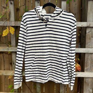 J.Crew Striped Pullover Hoodie Women’s Size Small Navy Cream Long Sleeve Casual